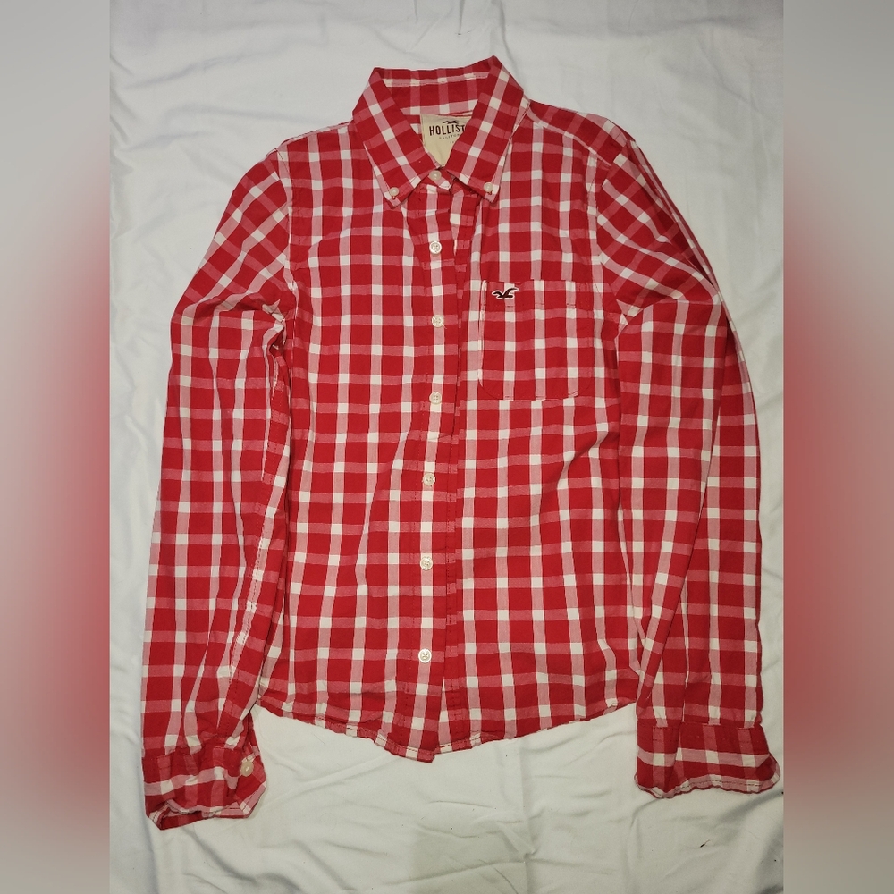 Hollister Red and White Plaid Men's Shirt Holiday Dress Shirt